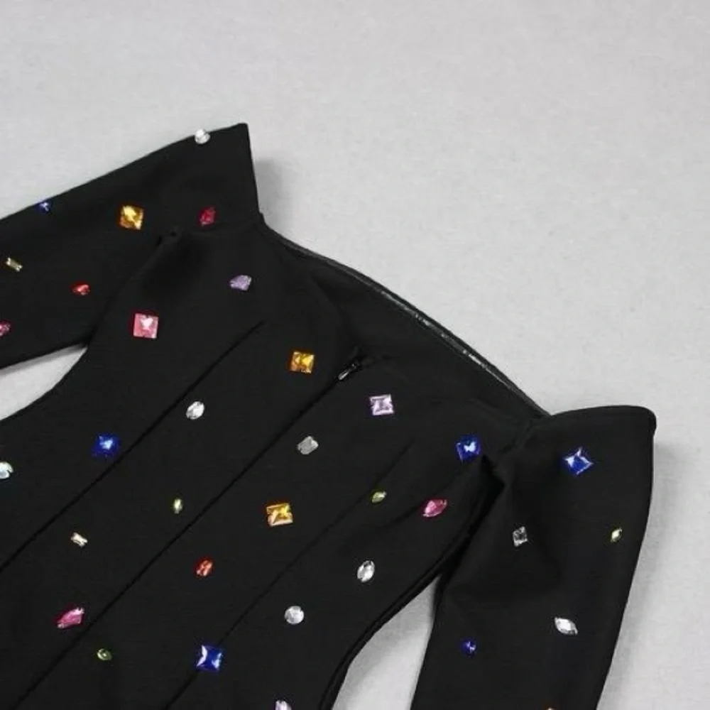 Crystal Embellished Long Sleeve Midi Bandage Dress - Picture 7 of 10